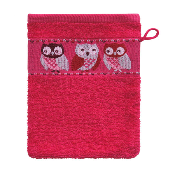 Frottierserie Eule Modern pink Waschhandschuh (16 x 21 cm)
